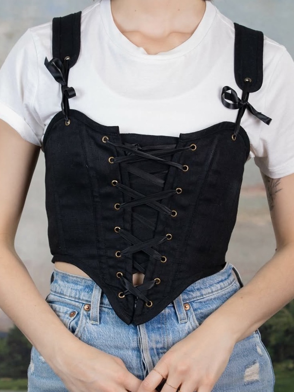 French Meadows Linen Black Corset Sz XL - Picture 4 of 5